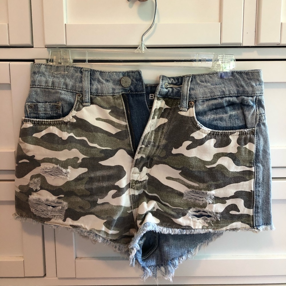 BDG High Rise Camo Denim Shorts